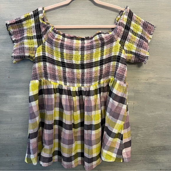 torrid Tops - Torrid Sheered Peplum Off Shoulder Checked Plaid Top Size 3 Good Condition